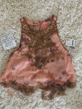 Free People Maple Glow Floral Beaded Mesh Top